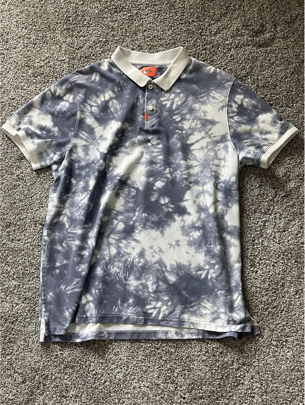 Nike Dri-FIT Polo Shirt XL Blue White Tie Dye Cloud Print